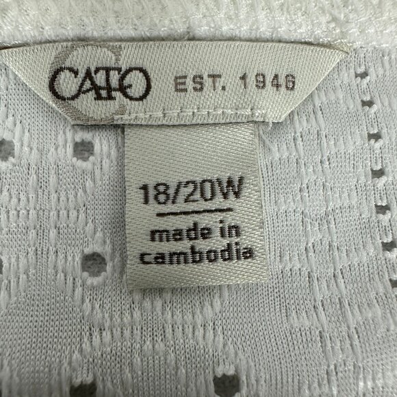 Cato Womens Eyelet Peplum Top Short Sleeve V Neck White 18-20W Lightweight Knit - Picture 6 of 6